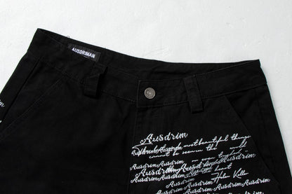 Letter Print Washed Wide Leg Cargo Denim Jeans WN27898