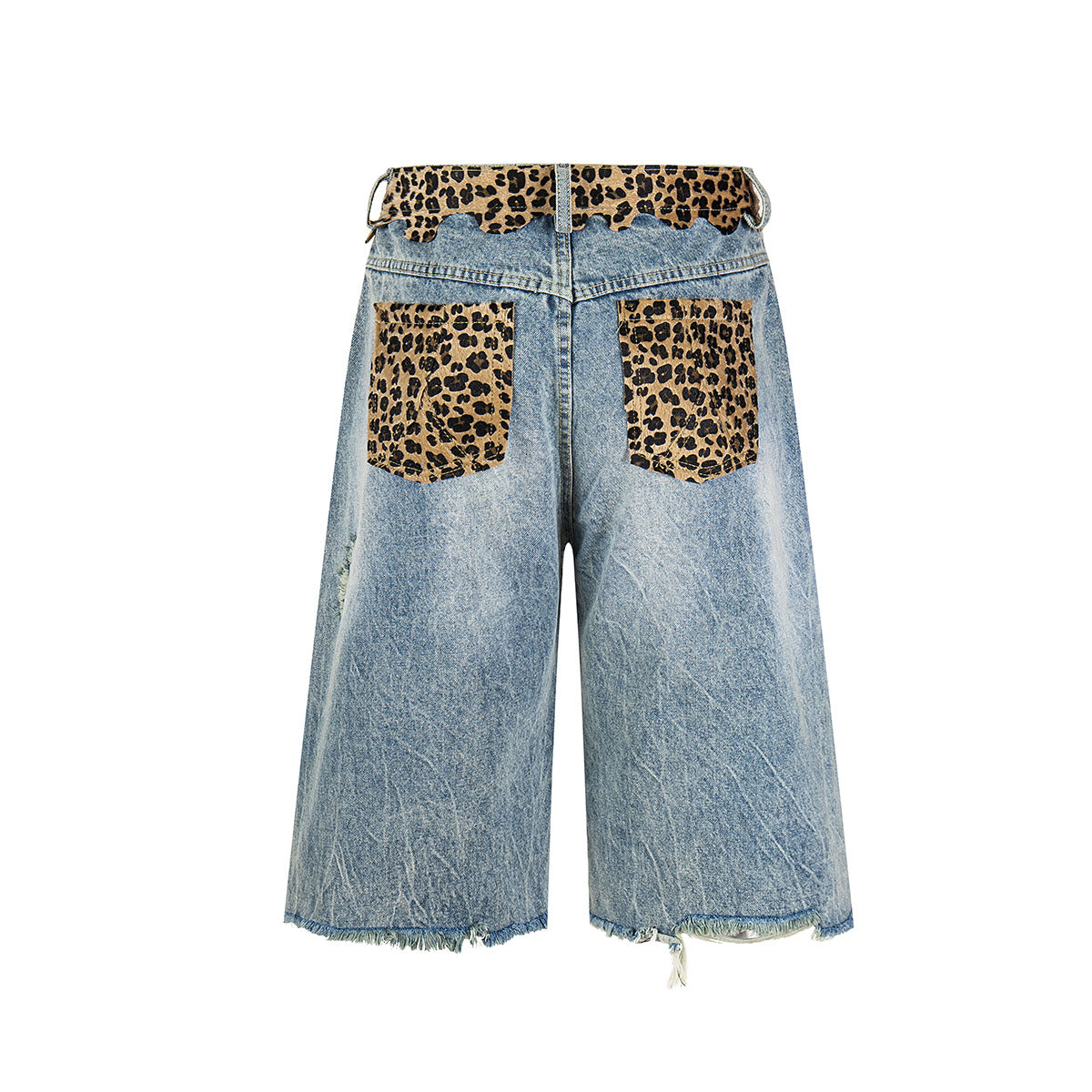 Leopard Print Damage Half Denim Jeans WN25462