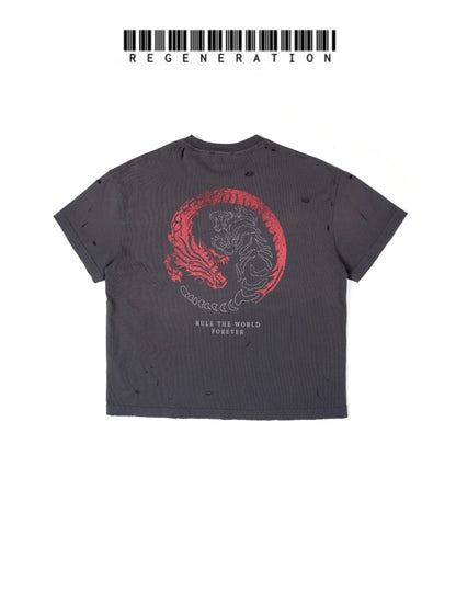 Washed Graphic Letter Damage Short Sleeve T-shirt WN19712