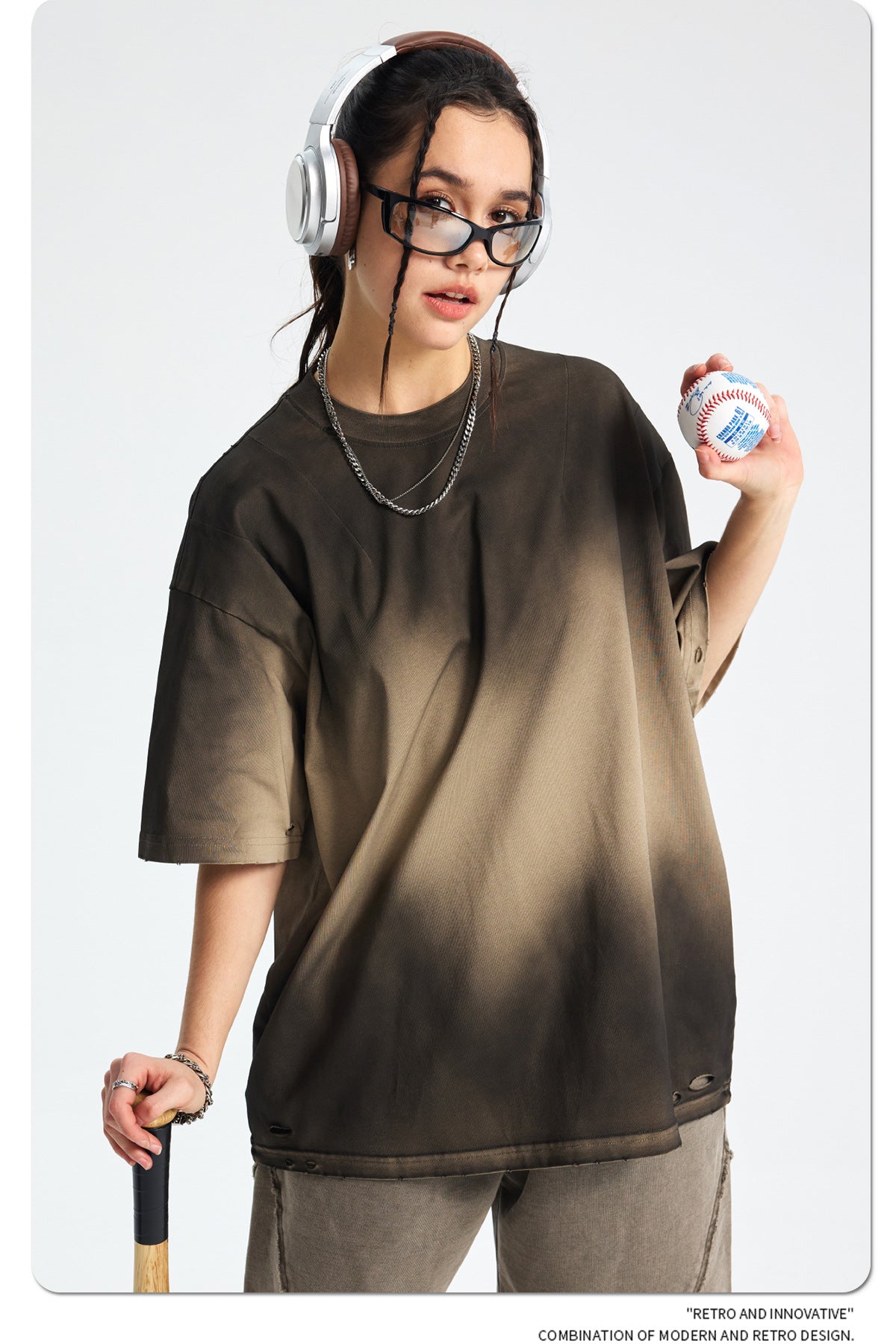 Spray Dye Washed Damage Short Sleeve T-Shirt WN16276