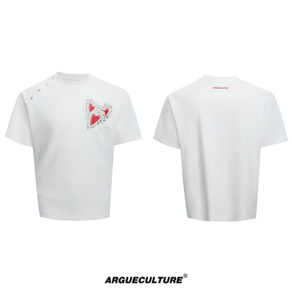 Irregular Neckline Embroidery Rhinestone Short Sleeve T-Shirt WN18374