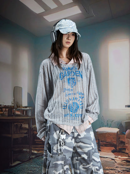 Fake Layered V-Neck Patchwork Long Sleeve T-Shirt WN21359