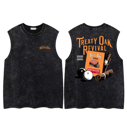 Washed Billiards Cigar Print Sleeveless T-Shirt WN26888