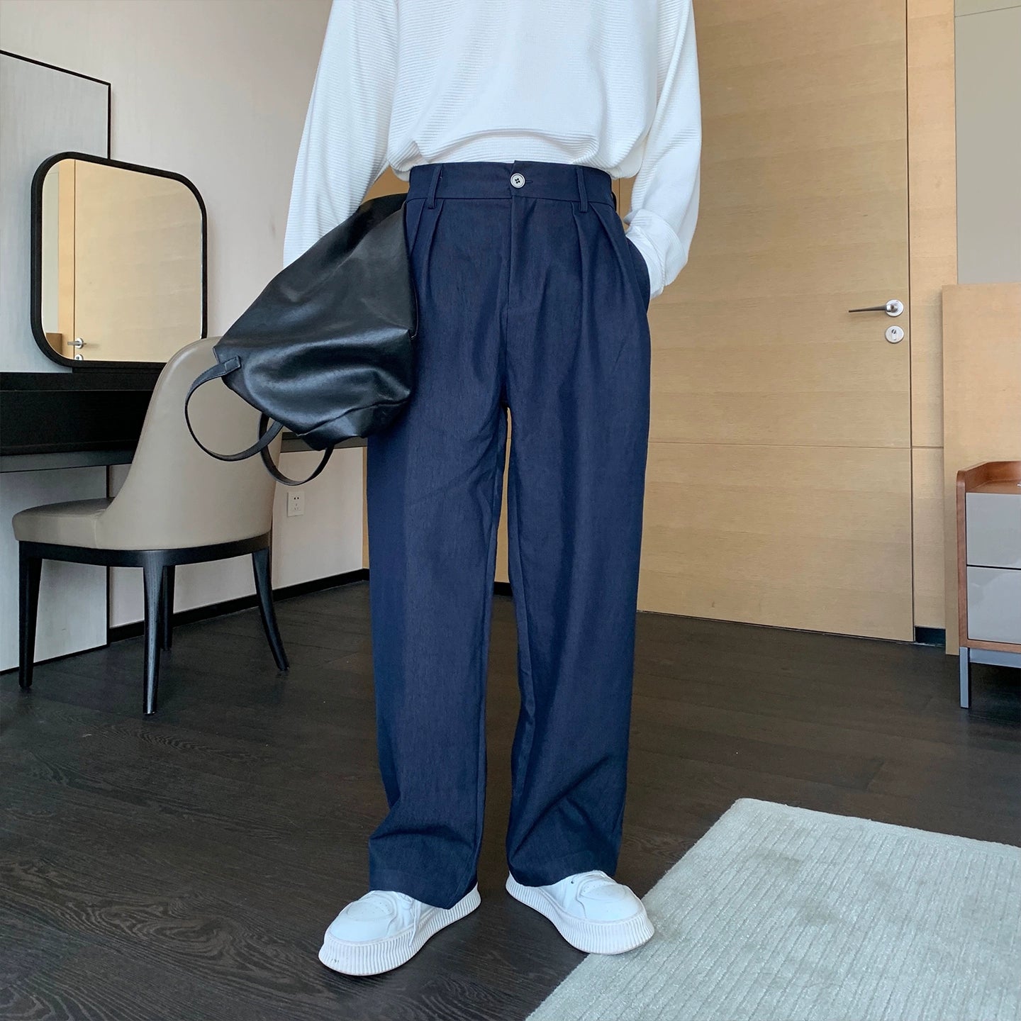 Plain Long Sleeve Shirt & Straight Pants Setup WN20483