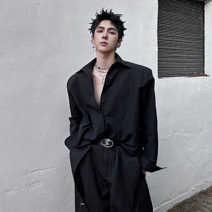 Oversize Lapel Long Sleeve Shirt WN25062