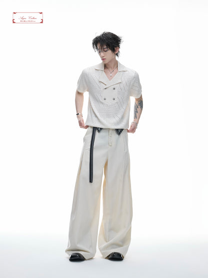 Openwork Embroidery Short Sleeve Summer Knit Shirt WN27017