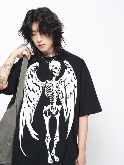 Skeleton Wing Print Oversize Short Sleeve T-Shirt WN24498