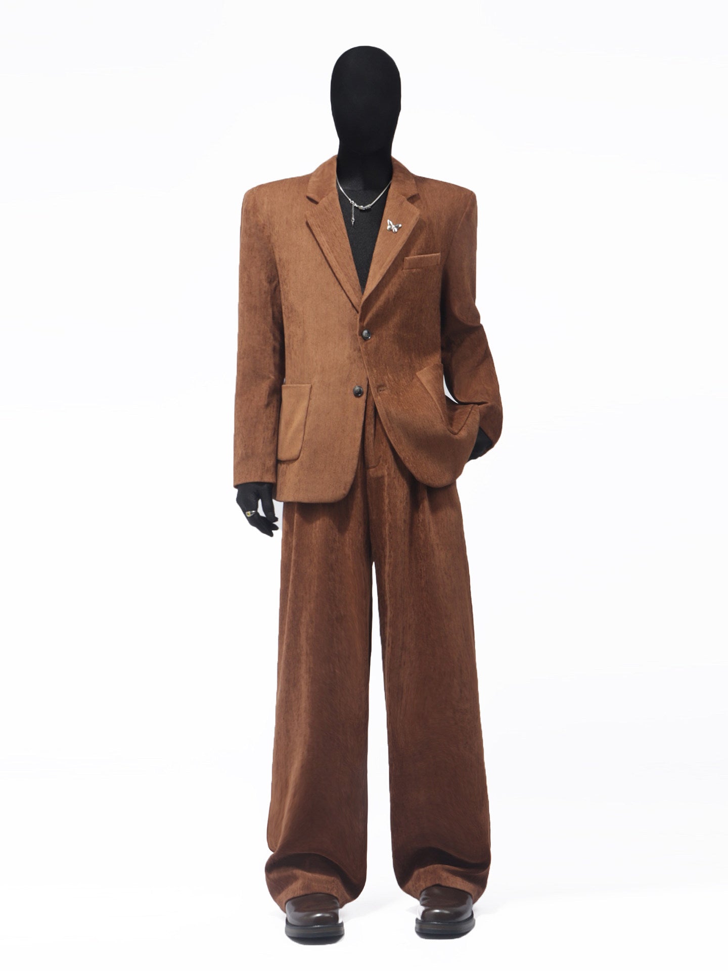 Suede Texture Tailored Jacket & Wide Leg Trousers Setup WN23696
