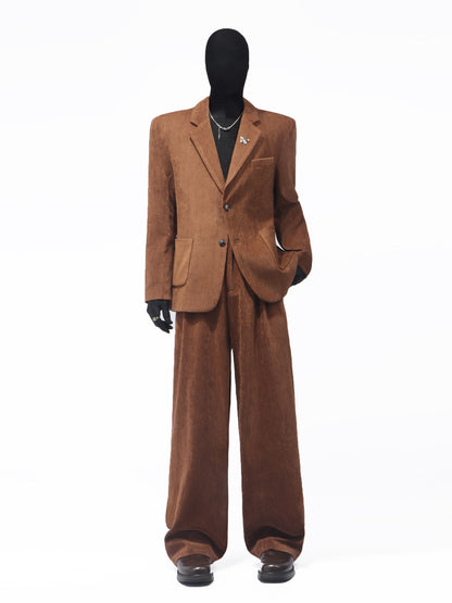 Suede Texture Tailored Jacket & Wide Leg Trousers Setup WN23696
