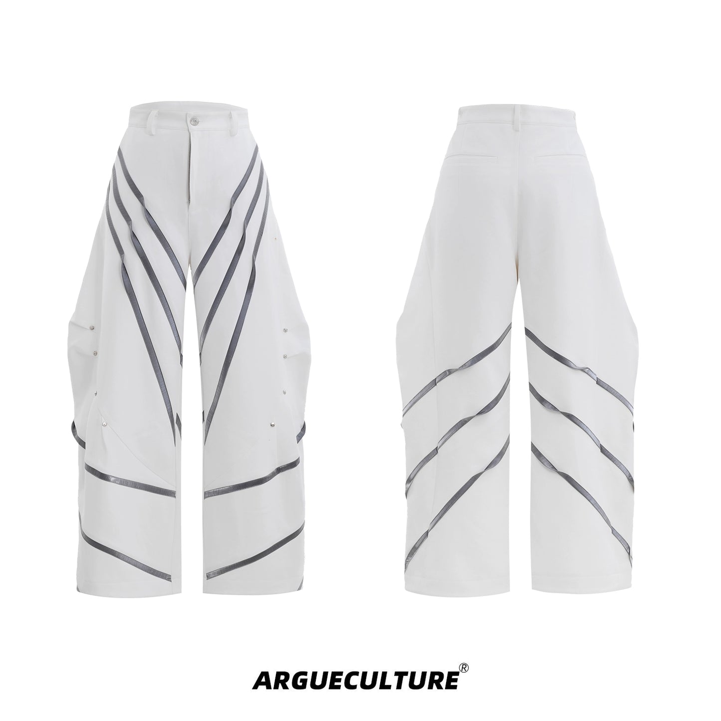 Three-Dimensional Cut Metal Stripe Stud Pleats Trousers WN18336