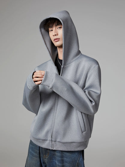 Solid Space Cotton Short Dual-Zipper Hoodie WN13379