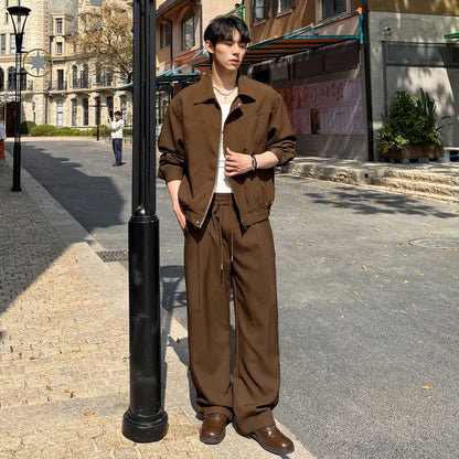 Lapel Short Jacket & Wide Leg Pants Setup WN24866