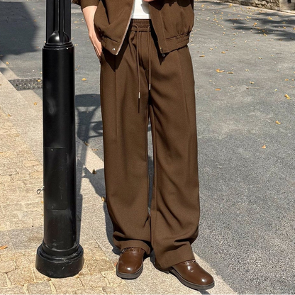 Lapel Short Jacket & Wide Leg Pants Setup WN24866