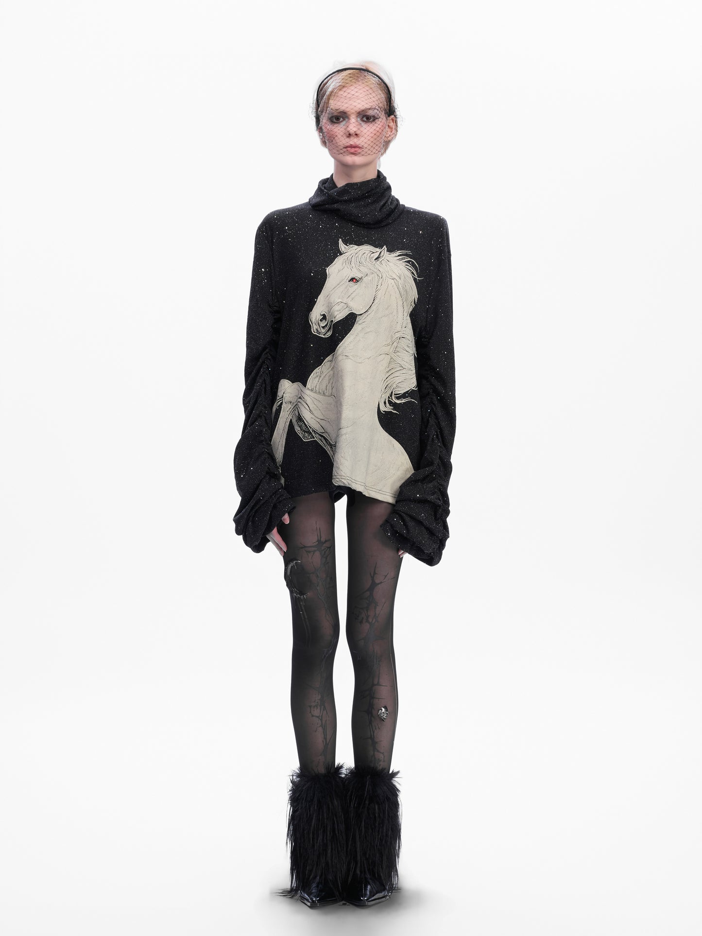 Glitter High-neck Oversize Long-sleeve T-shirt WN22675