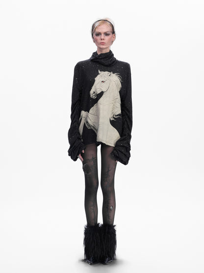 Glitter High-neck Oversize Long-sleeve T-shirt WN22675