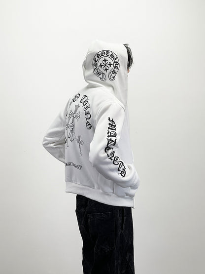 Letter Print Short Length Oversize Zipper Hoodie WN24249