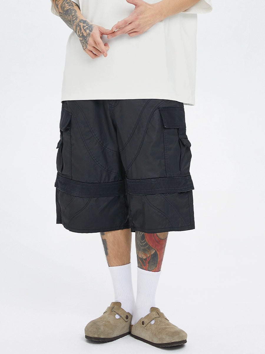 Wax-Coated Multi-Pocket Short Cargo Shorts WN12186