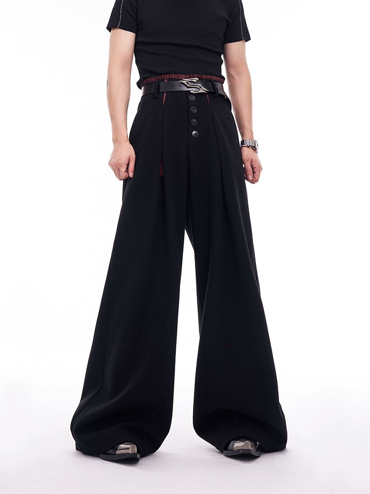 Leather Patchwork Jacket & Double Pleats Wide Leg Trousers Setup WN11734