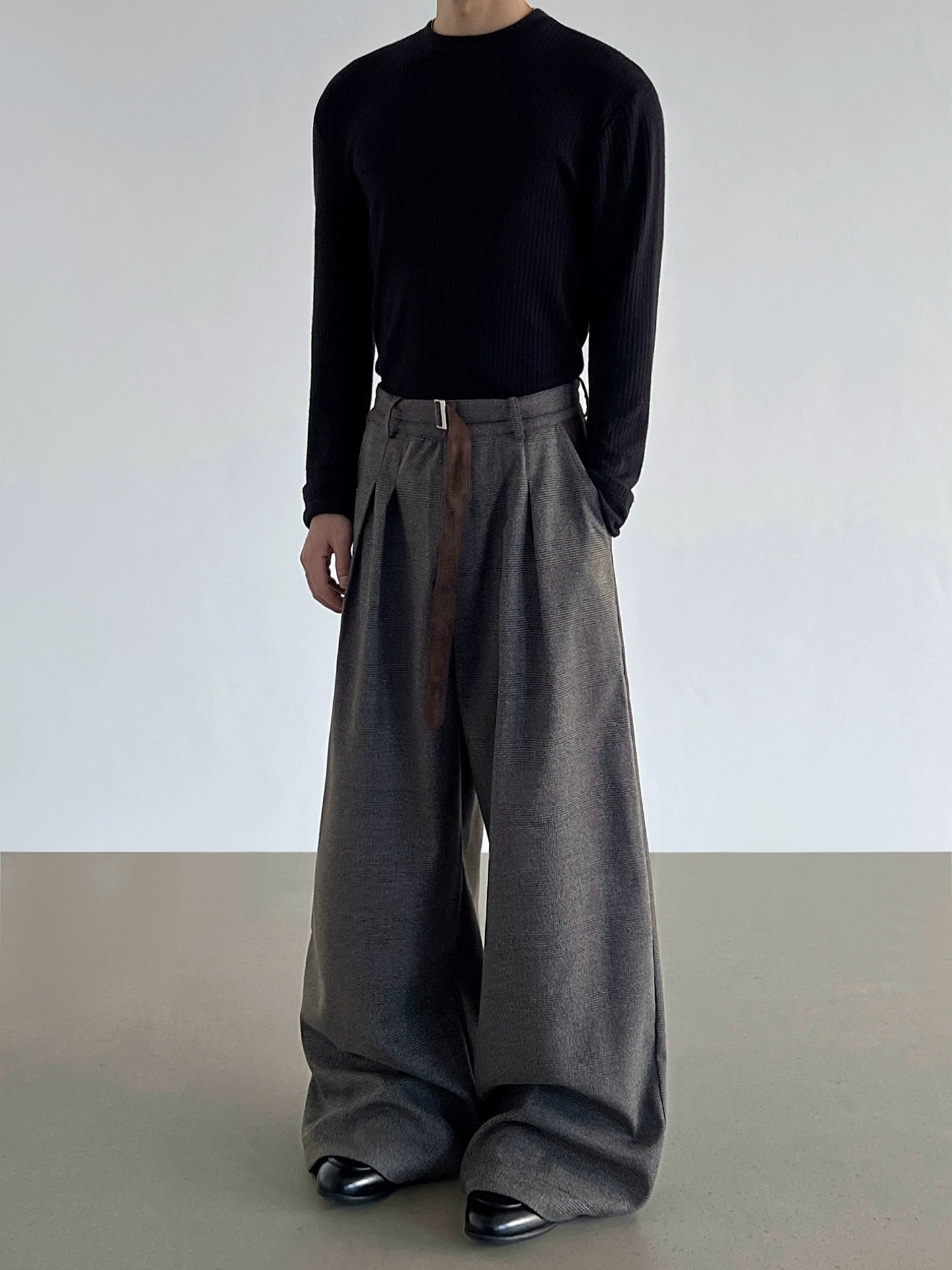 Houndstooth Pleats Wide Leg Trousers WN21209