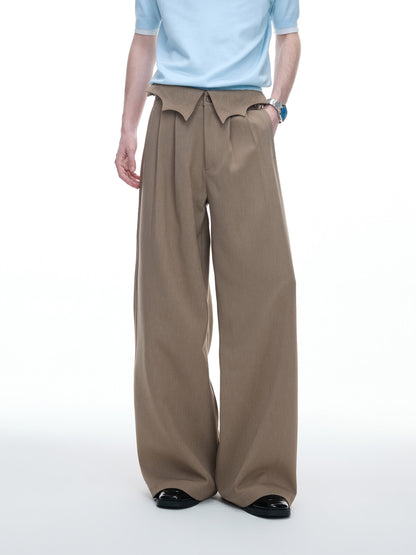Irregular Fold-Over Waist Embroidery Wide Leg Pants WN27032