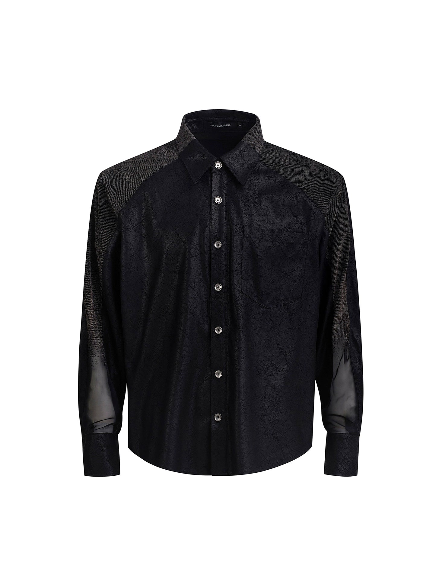 With Black Tie, Mesh Shoulder-Pad Long Sleeve Shirt WN20388