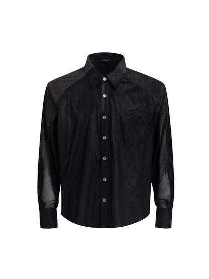 With Black Tie, Mesh Shoulder-Pad Long Sleeve Shirt WN20388