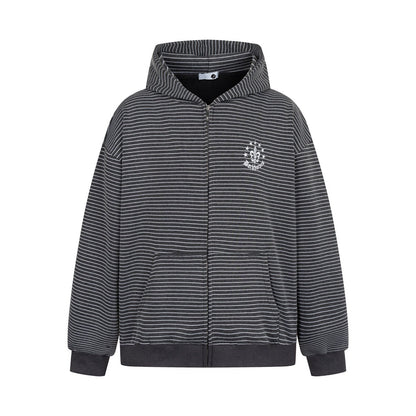 Stripe Embroidery Oversize Zipper Hoodie WN24421