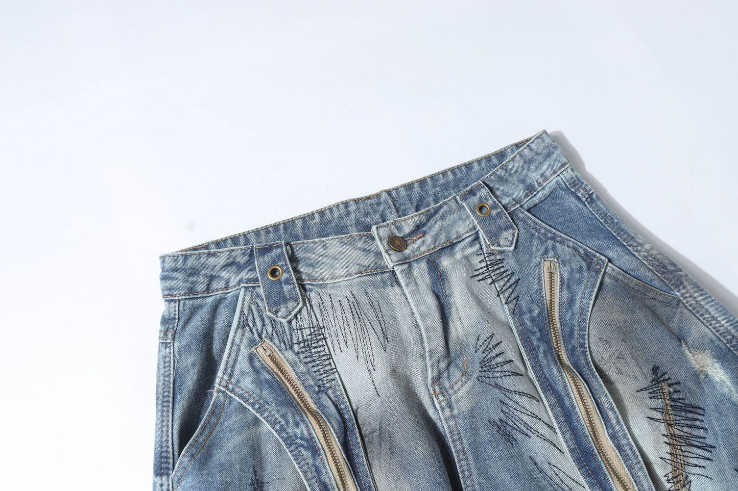 Washed Curved Wide Leg Denim Jeans WN16531