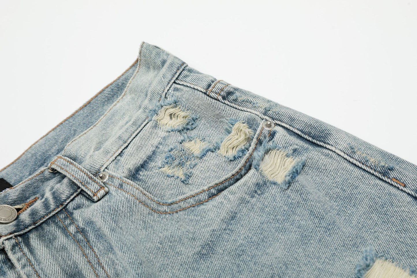 Wash Damage Wide Leg Curved Denim Jeans WN25878