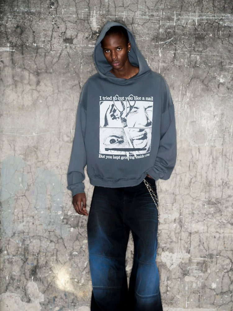 Washed Damage Art Print Gradient Pullover Hoodie WN21305