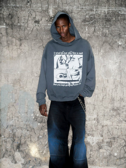 Washed Damage Art Print Gradient Pullover Hoodie WN21305