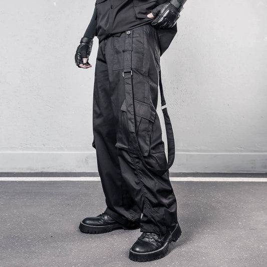 Drawstring Strap Wide Leg Cargo Pants WN22354