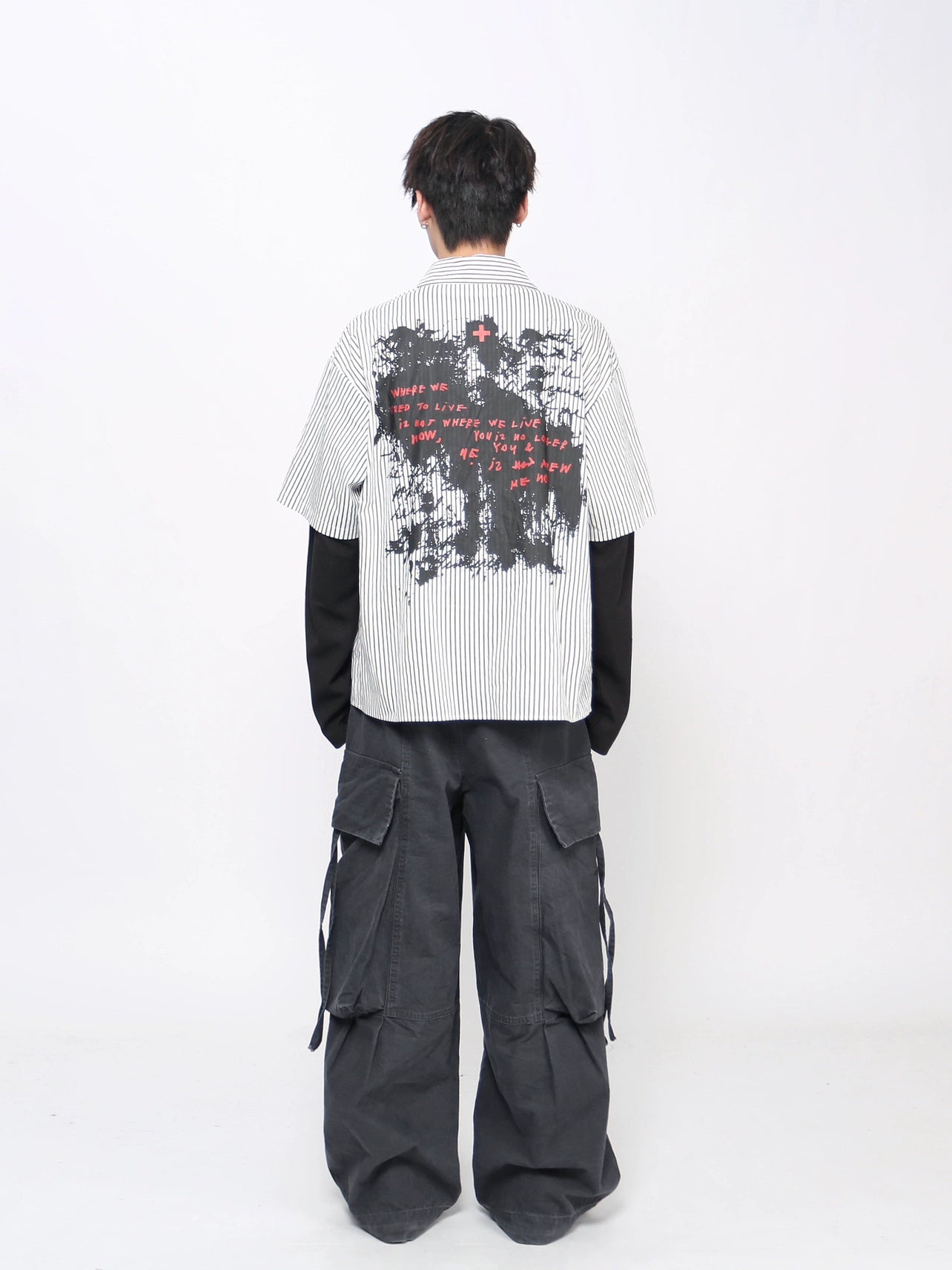 Graffiti Gothic Print Fake Layered Long Sleeve Shirt WN21028