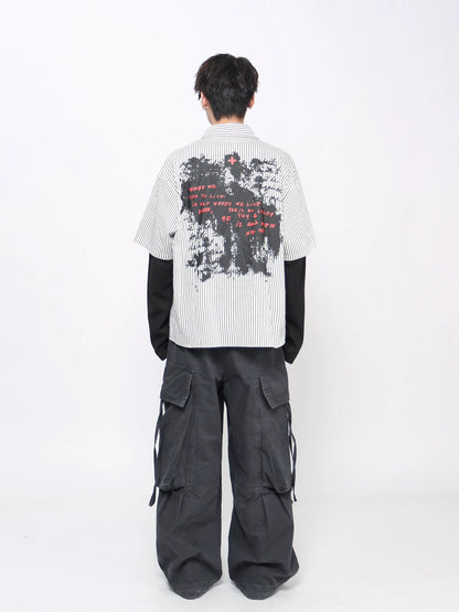 Graffiti Gothic Print Fake Layered Long Sleeve Shirt WN21028