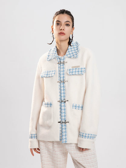 Herringbone Plaid Embroidery Oversize Jacket WN10078