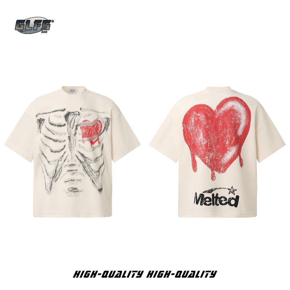 Waffle Skeleton Heart Short Sleeve T-Shirt WN26538