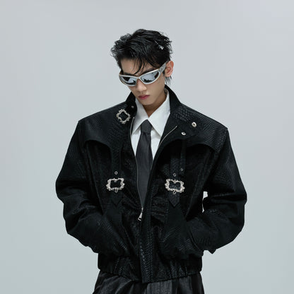 Snake Design Metal Button PU Leather Short Jacket WN21705