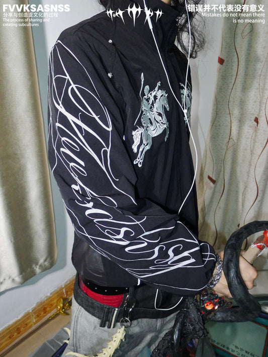 Raglan Horse Graphic Print Studs Detail Jacket WN27388