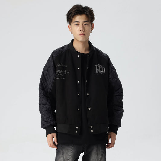 Slogan Embroidery Fake Suede Button-Up Jacket WN17514