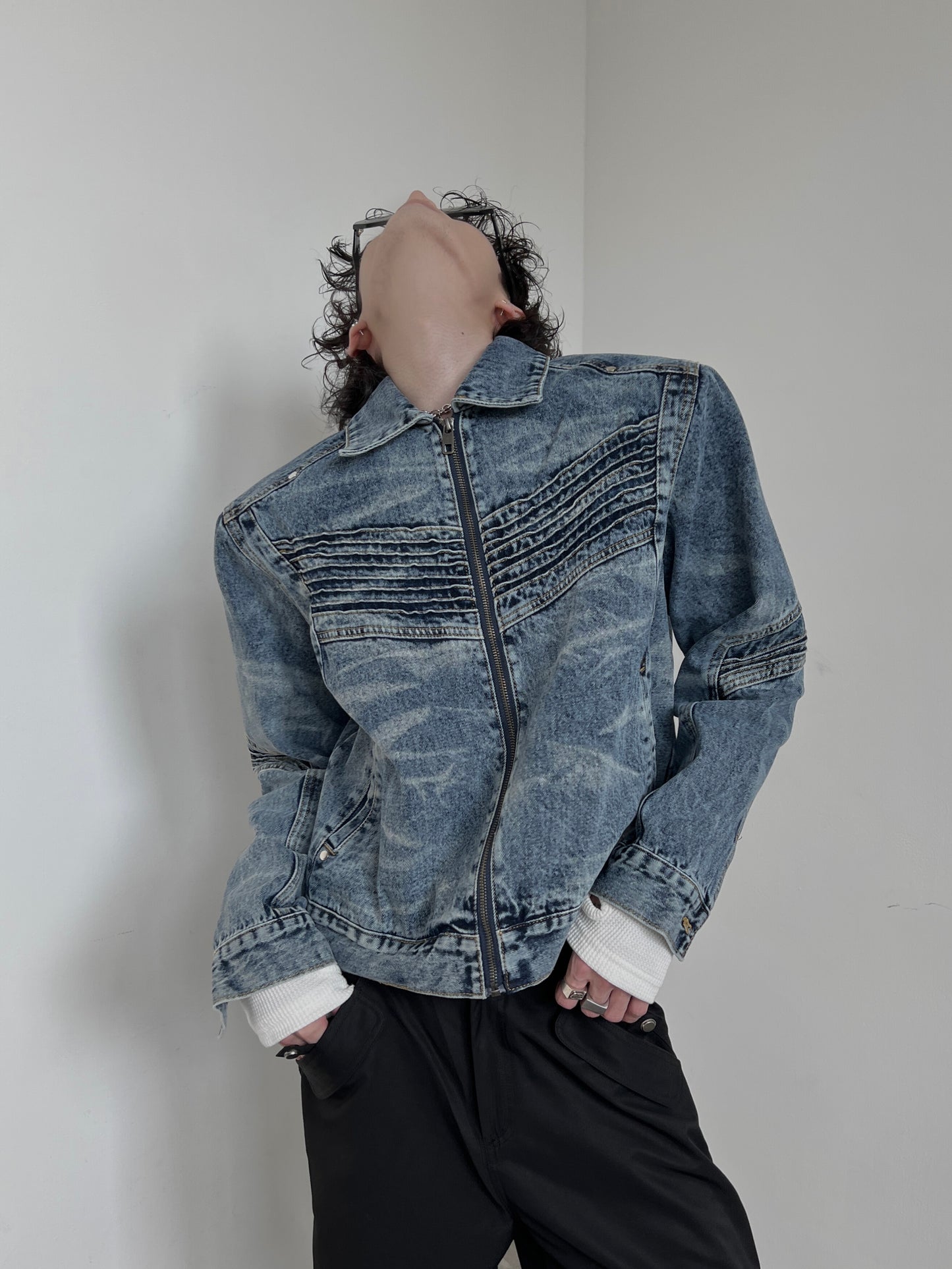 Washed Shoulder-pad Denim Short Jacket WN10811