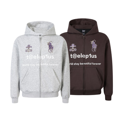 Logo Horse Embroidery Zipper Hoodie WN25565