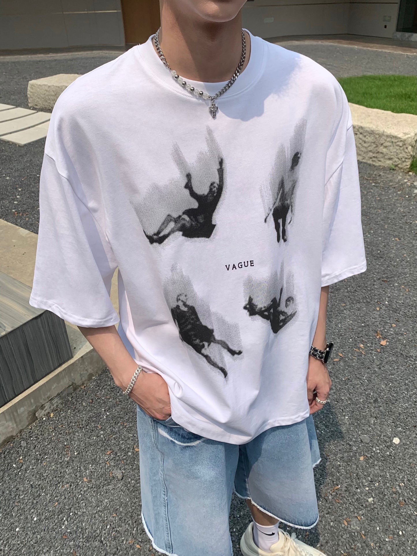 Falling Portrait Print Oversize Short Sleeve T-Shirt WN25241