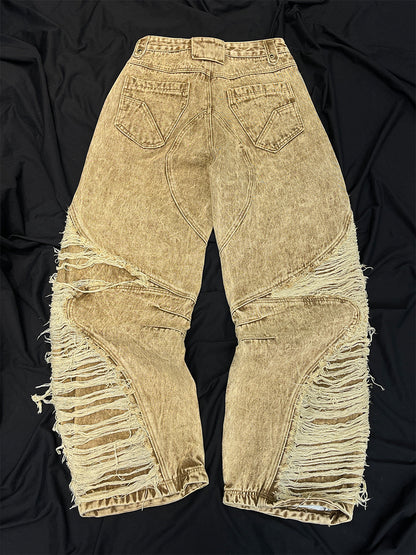 Damage Panel Wide Leg Denim Jeans WN23104