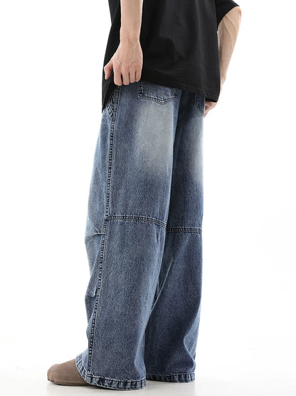 Washed Wrinkle Wide-Leg Straight Denim Jeans WN10236