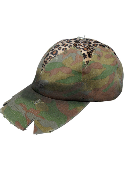 Irregular Brim Leopard Patchwork Damage Cap WN21092