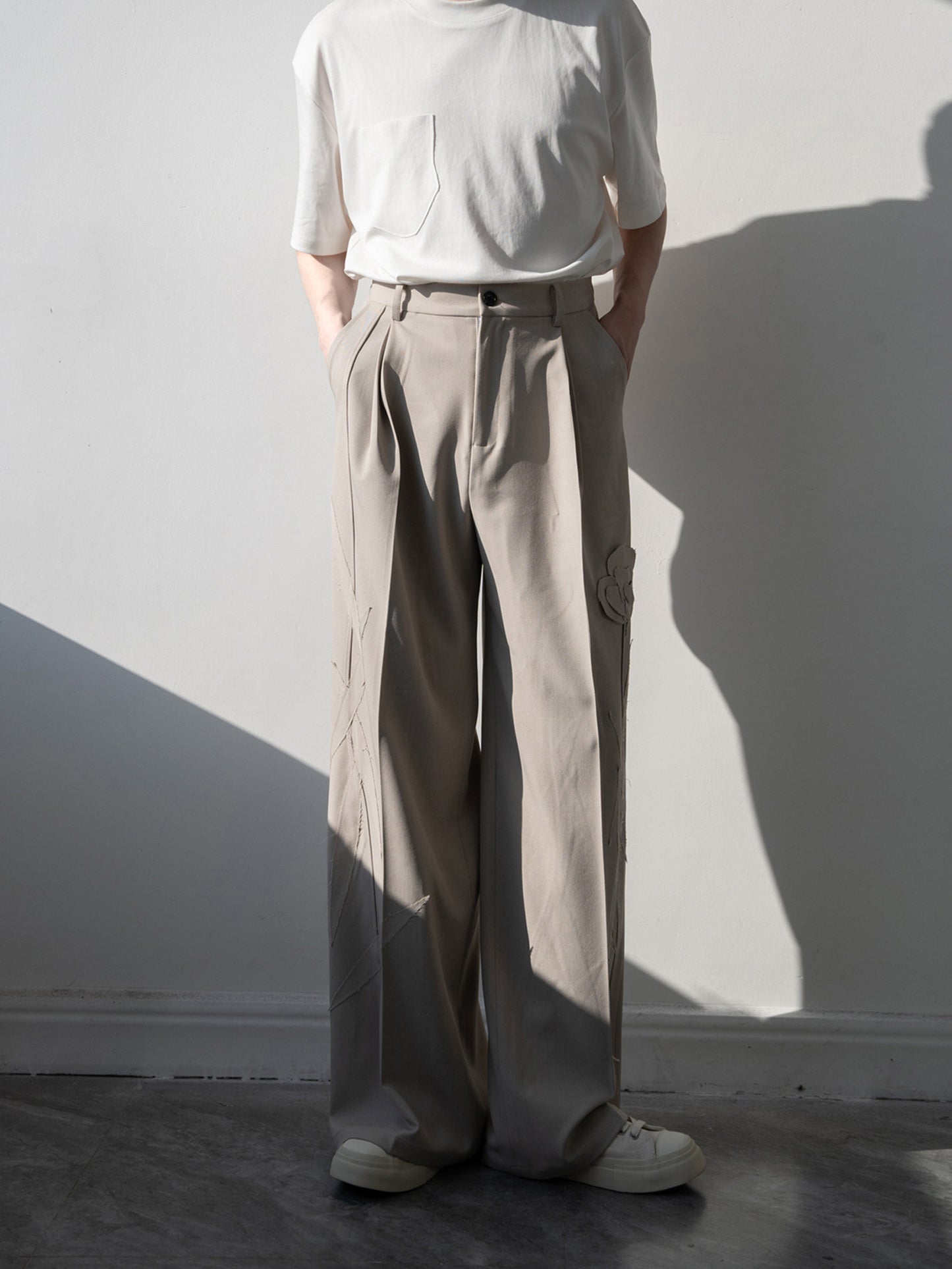 Patch Detail Draped Straight Trousers WN23845