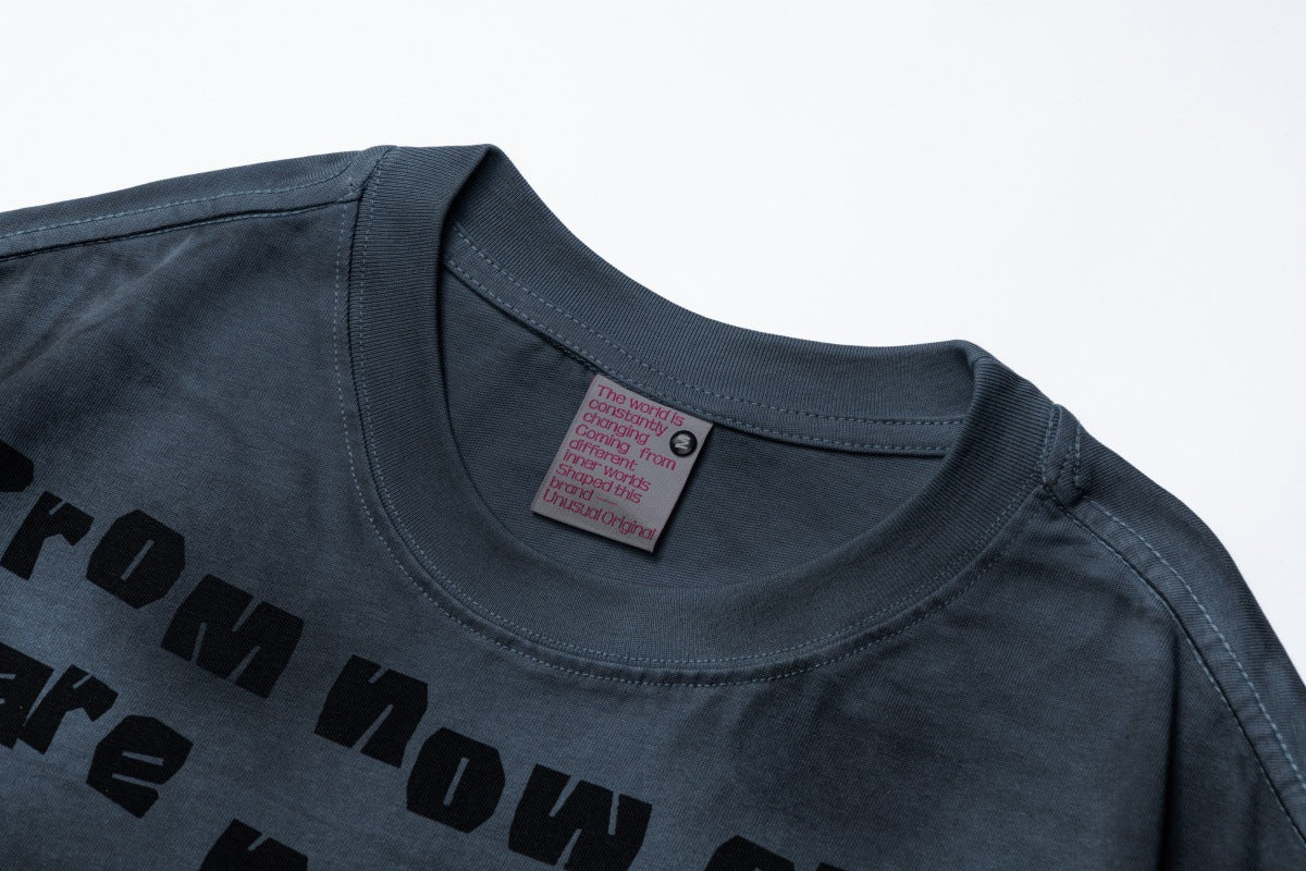Washed Dirty Letter Print Short Sleeve T-Shirt WN26133