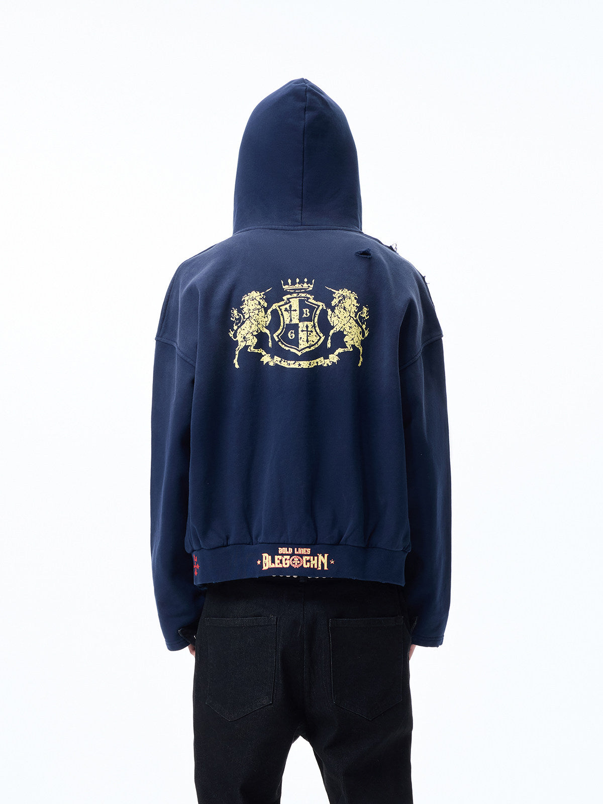Washed Cutout Print Oversize Zipper Hoodie WN27320