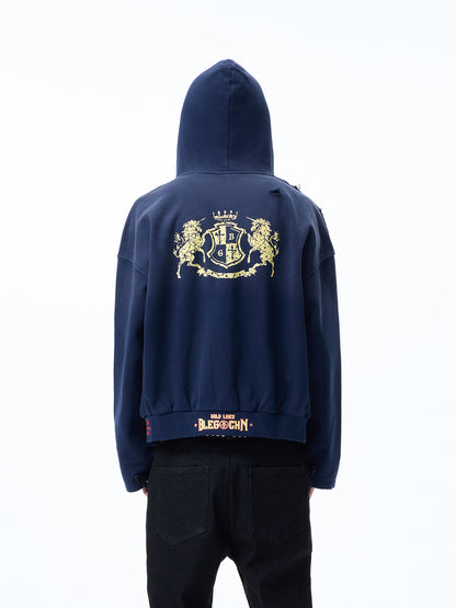 Washed Cutout Print Oversize Zipper Hoodie WN27320
