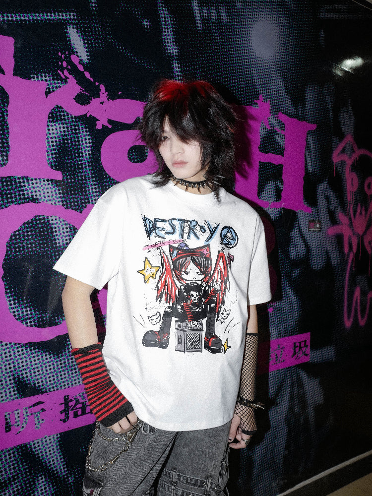 Graffiti Print Oversize Short Sleeve T-Shirt WN16019